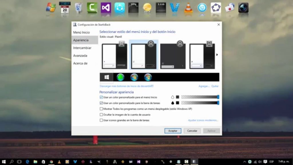 Barra de tareas transparente windows 10