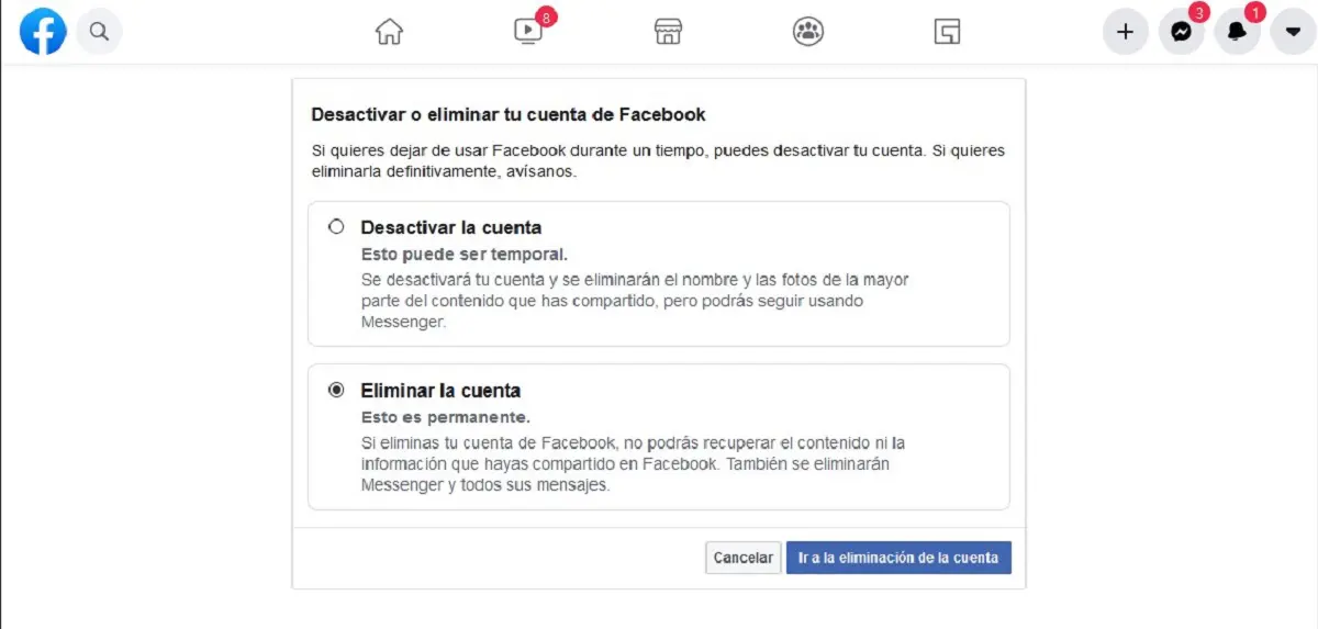 Como desactivar la cuenta de facebook