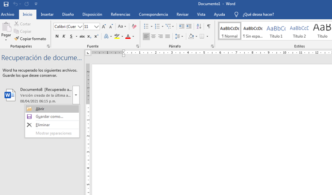 Como recuperar un documento en word