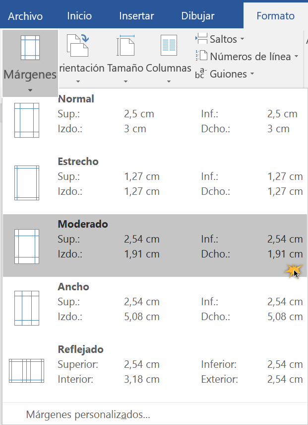 Como se ponen los margenes en word