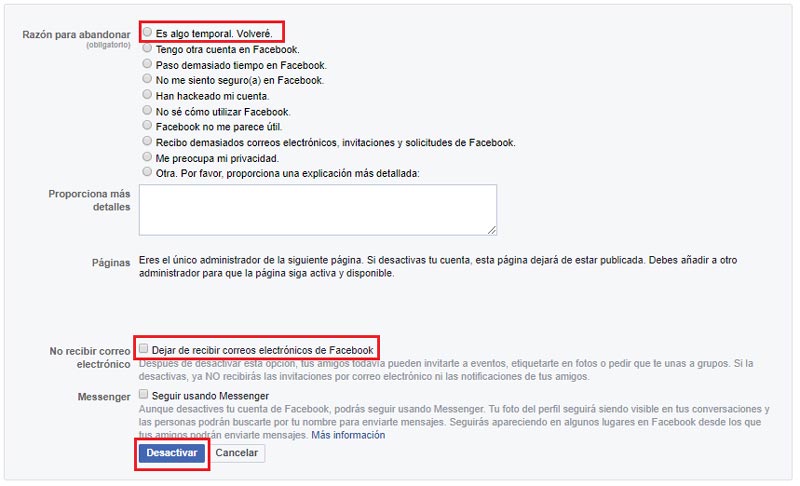 Dar de baja facebook