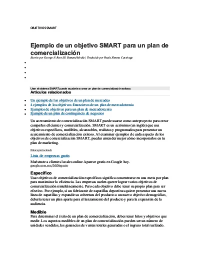 Objetivos especificos de un producto