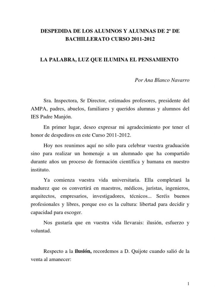 Palabras de agradecimiento y despedida a un profesor