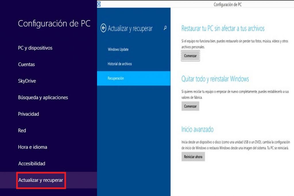 Restaurar windows 8 de fabrica desde arranque