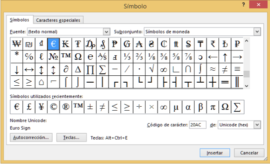 Signo entre en word