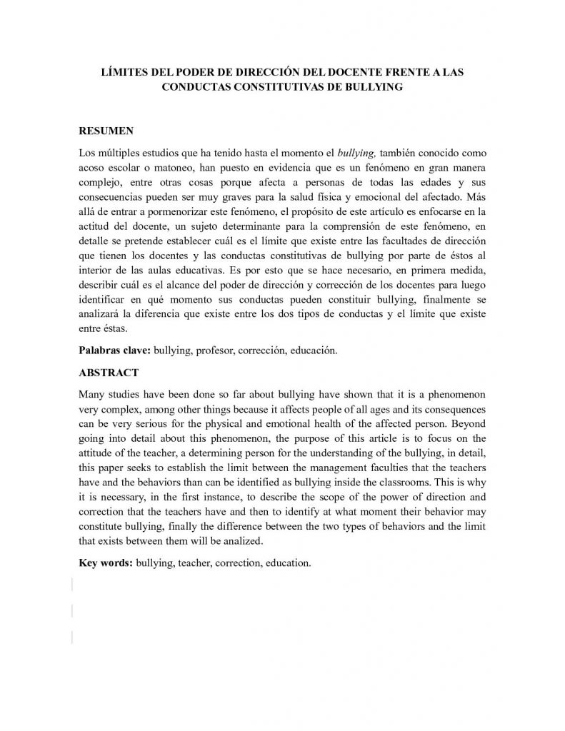 Articulo sobre el bullying escolar