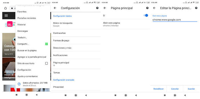 Como establecer google como pagina principal