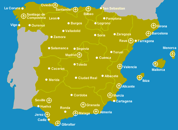 Mapa de aeropuertos de españa
