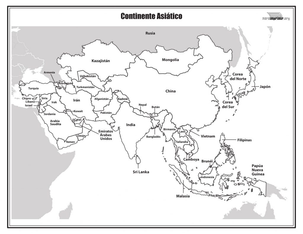 Mapa politico de asia sin nombres