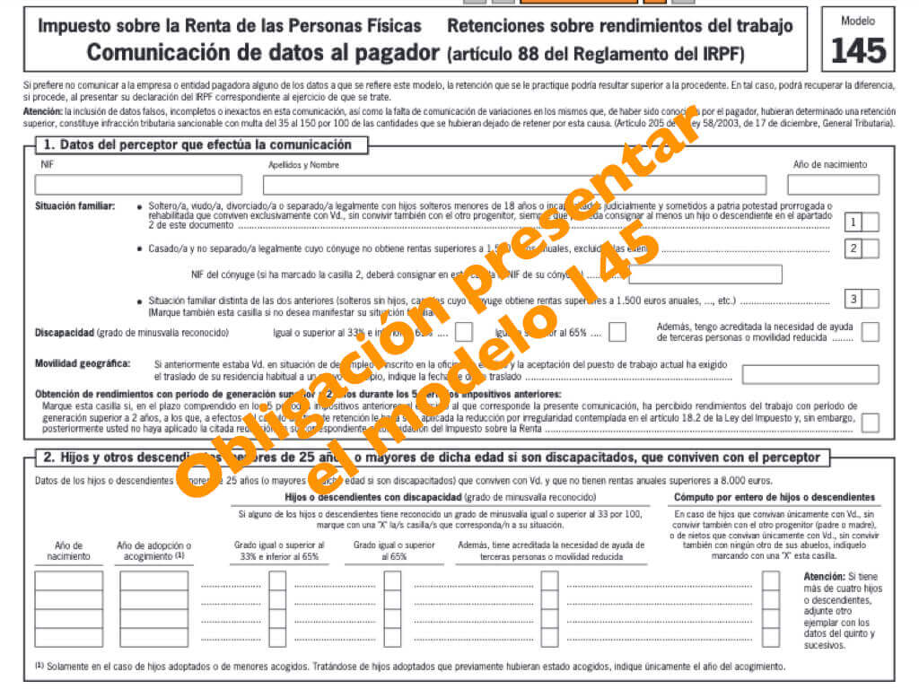 Modelo 145 obligacion empresa